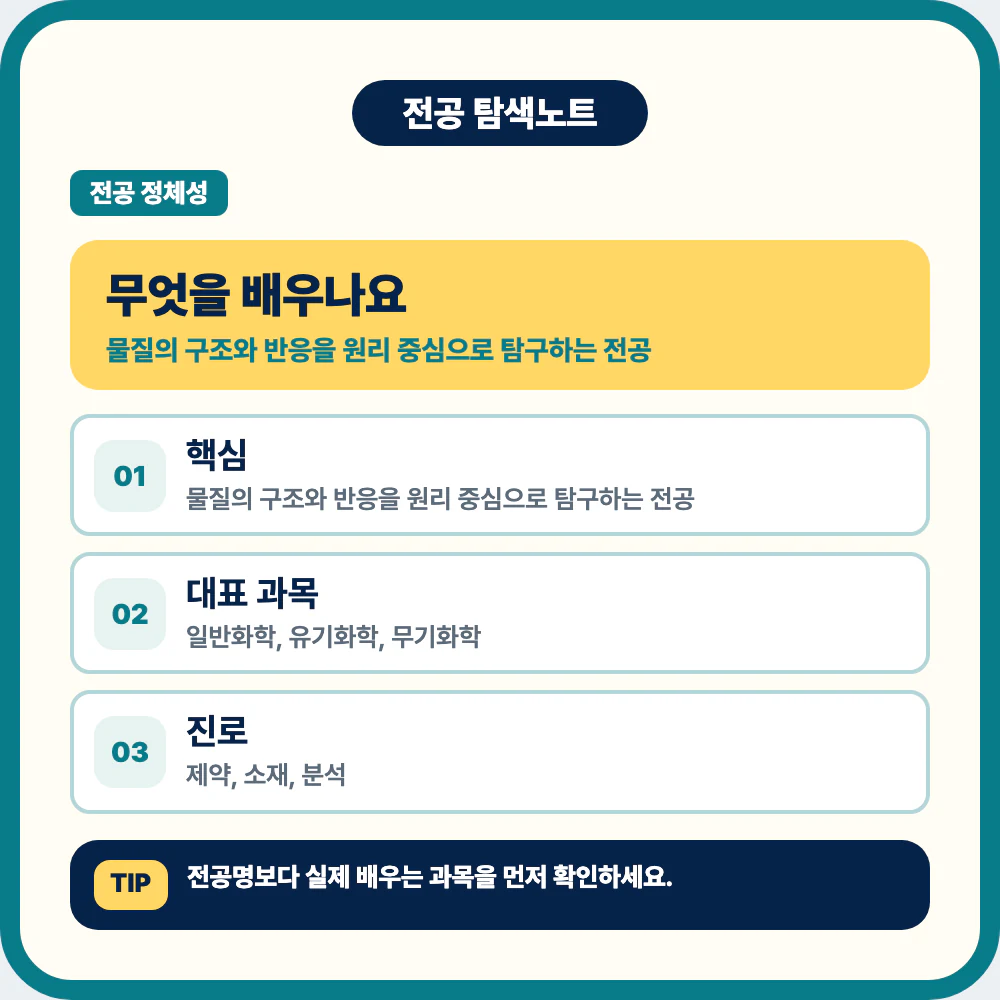 화학과 전공의 중심인 물질의 구조와 반응 학습 설명 이미지