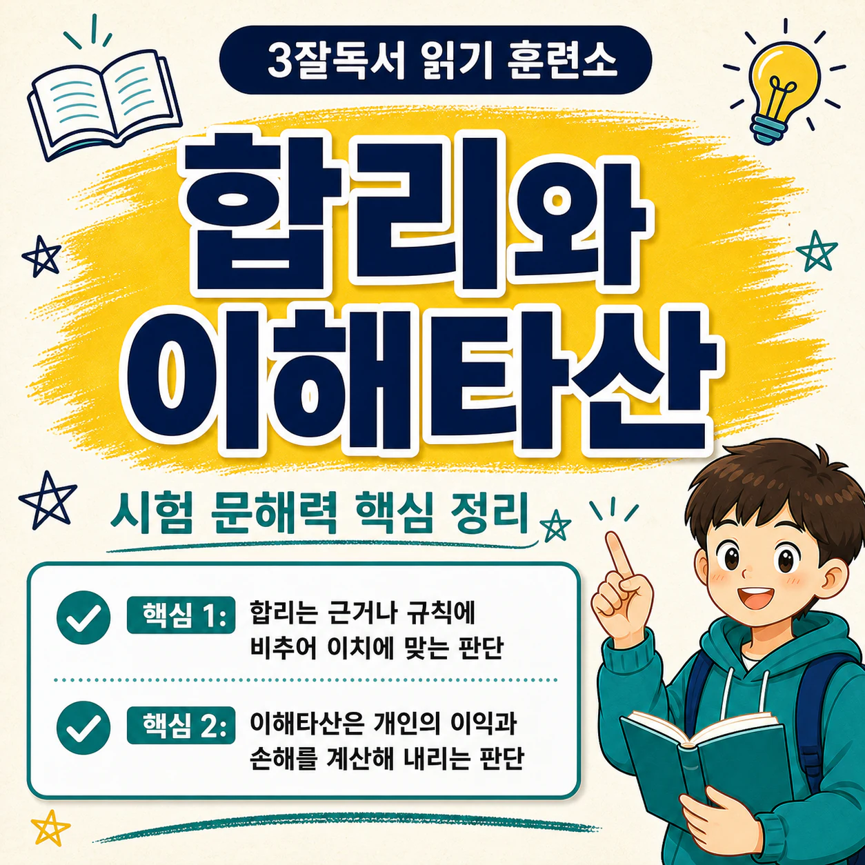 합리와 이해타산의 핵심 의미 차이를 설명하는 국어 독해 학습 이미지
