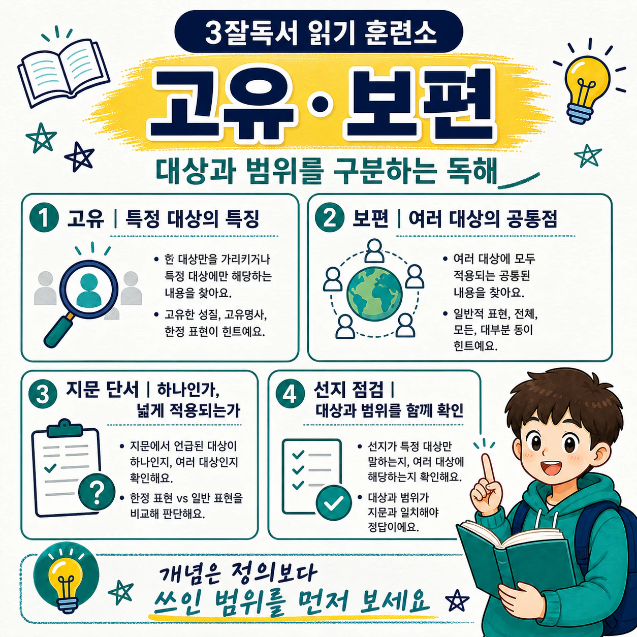 고유와 보편 개념어 학습을 마무리하는 3잘독서 읽기 훈련소 자료