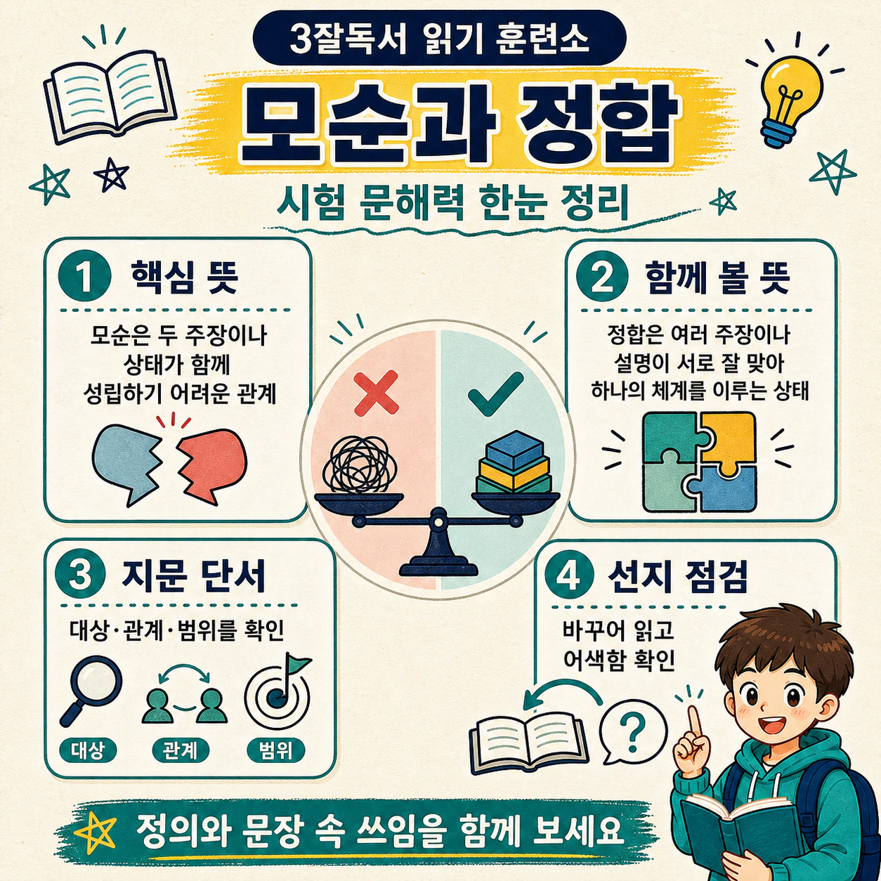 모순과 정합을 문맥과 근거로 구분하는 3잘독서 읽기 훈련 학습 정리