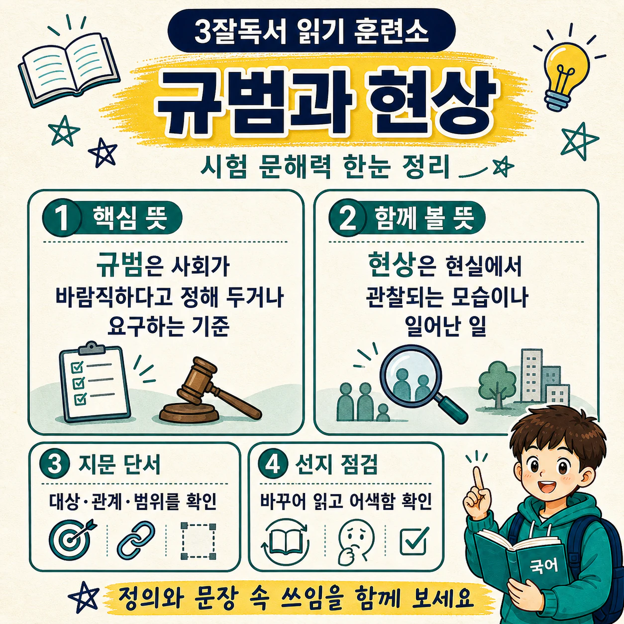 규범과 현상 구분 학습을 마무리하는 3잘독서 읽기 훈련소 자료