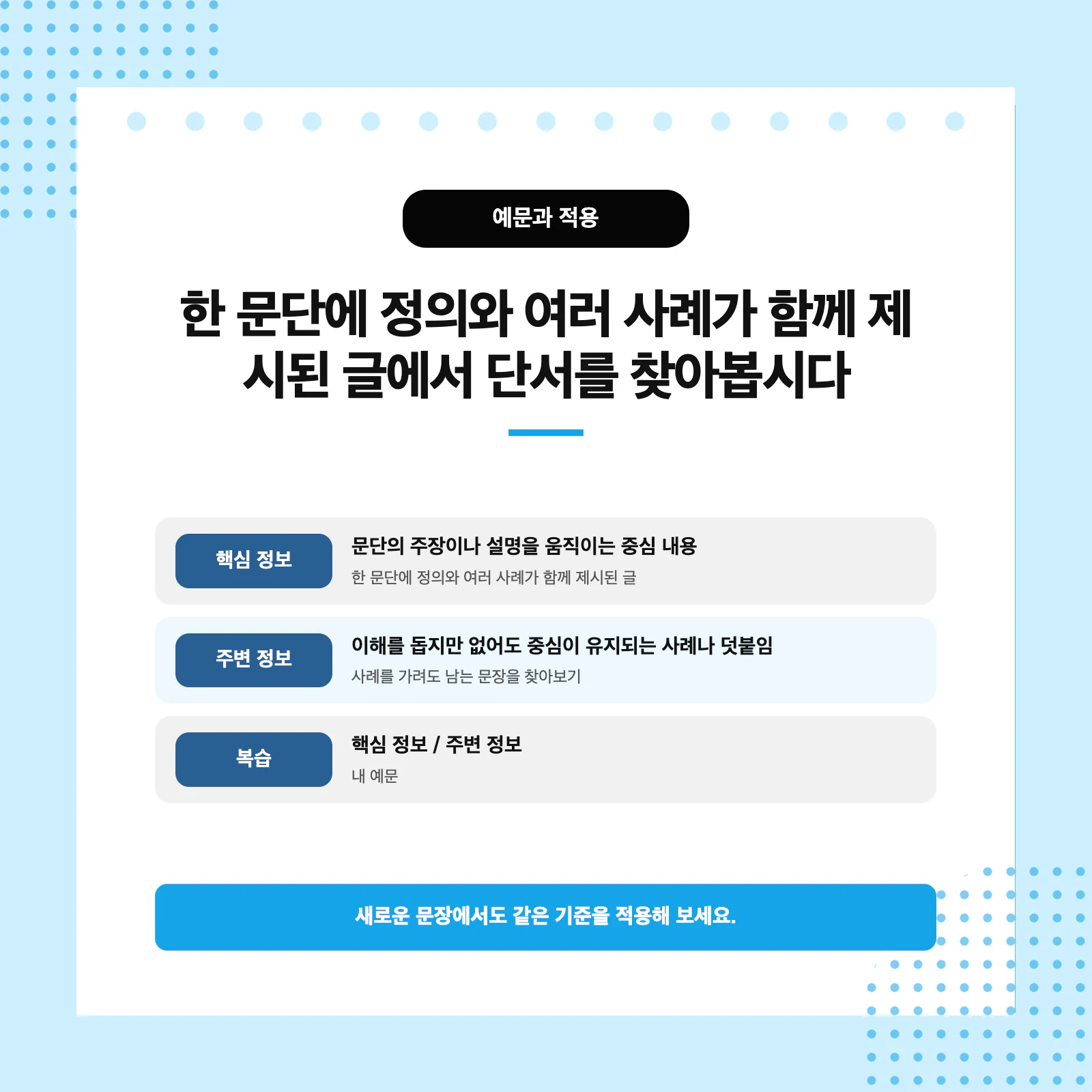핵심 정보와 주변 정보를 비교한 국어 독해 정리표