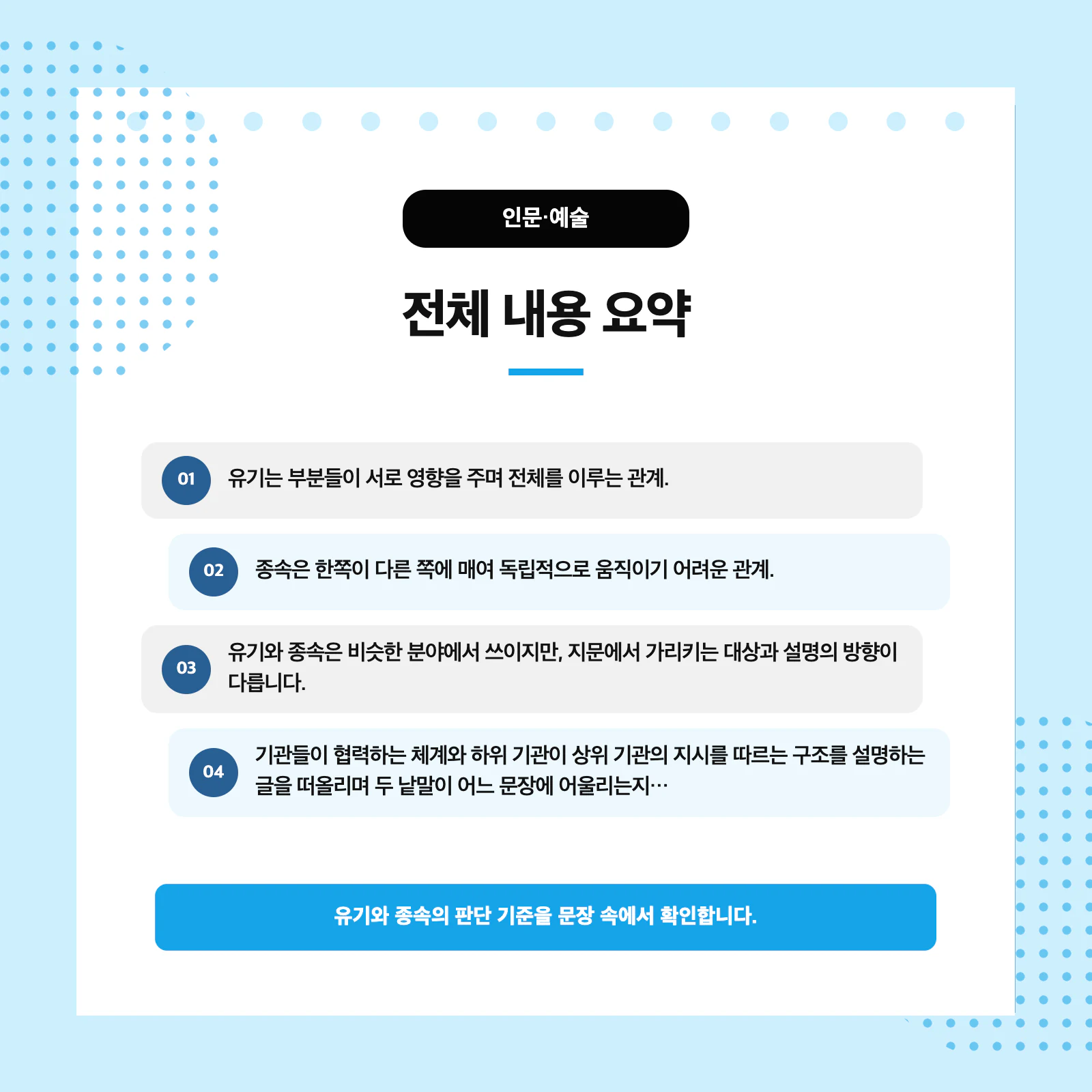유기와 종속을 구분할 때 문장 속 대상과 서술어를 찾는 방법