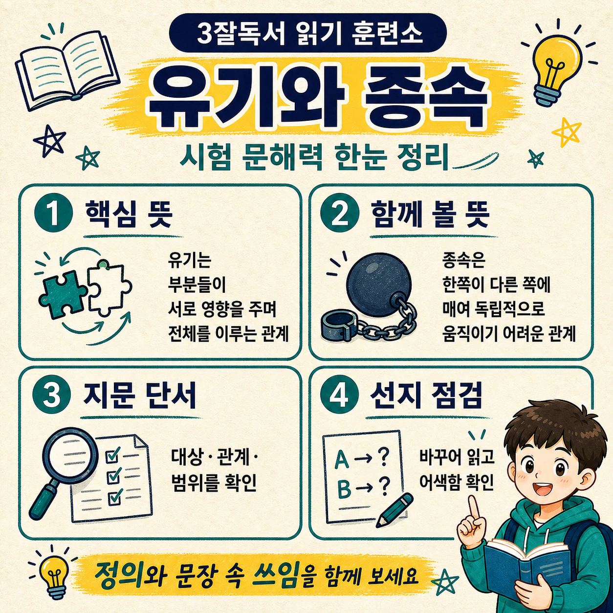 유기와 종속의 차이를 자기 말로 설명하는 독해 학습 마무리