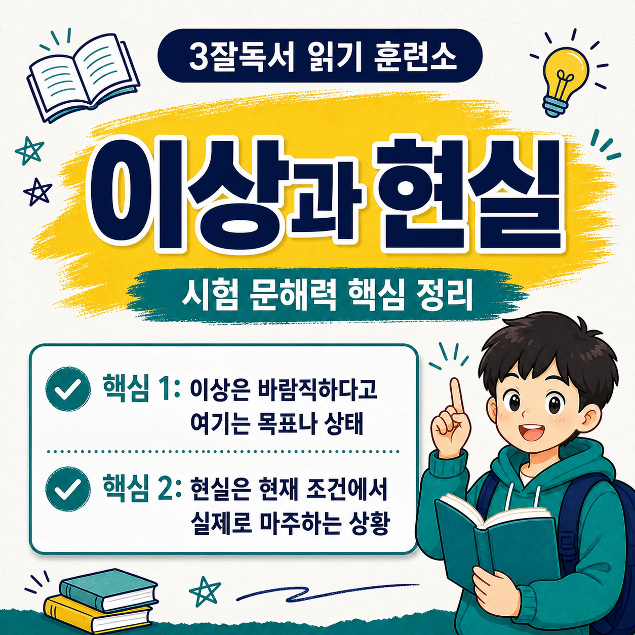 이상과 현실의 핵심 뜻과 차이를 설명하는 국어 독해 학습 자료