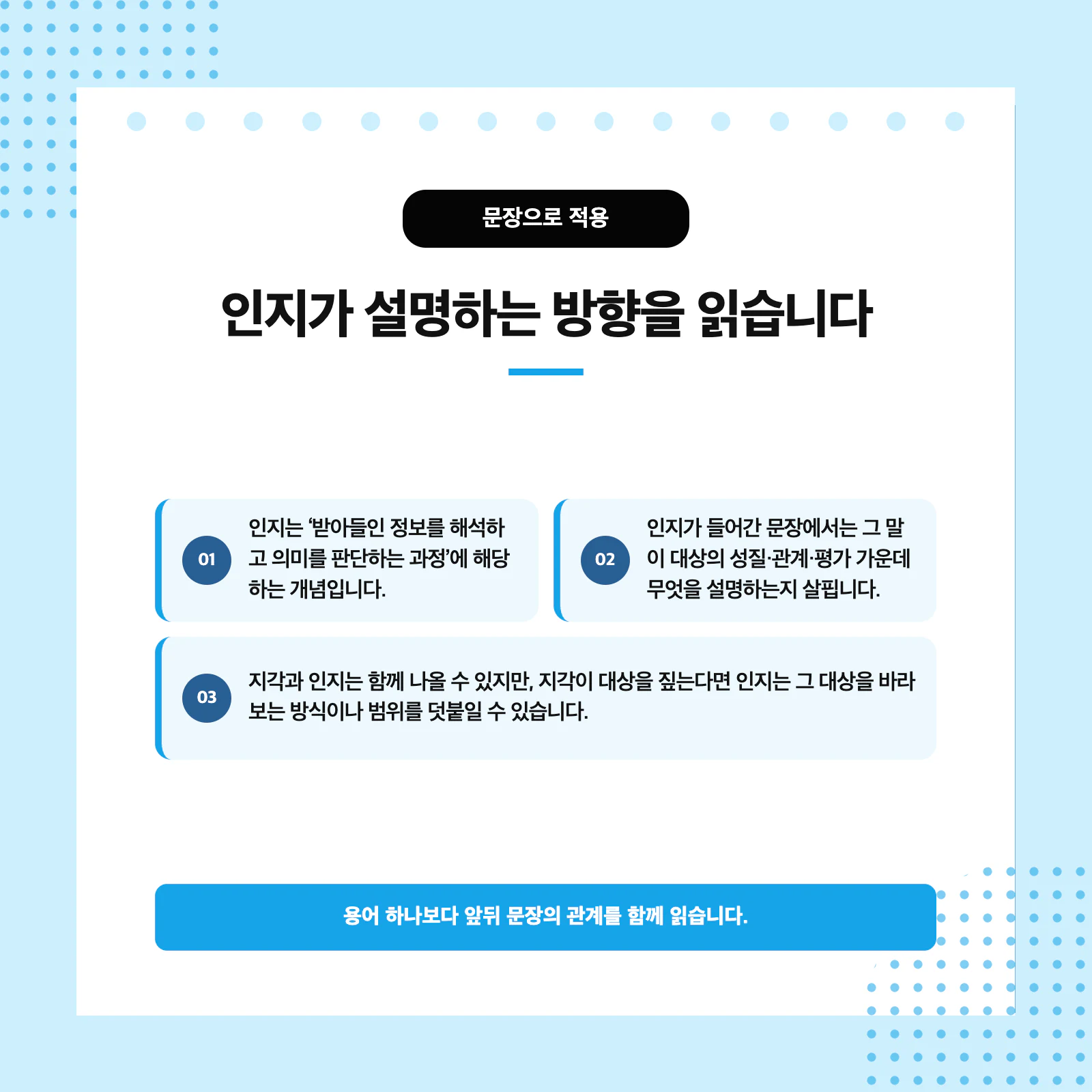 지각과 인지를 문장에 적용하는 단계별 독해 연습 이미지