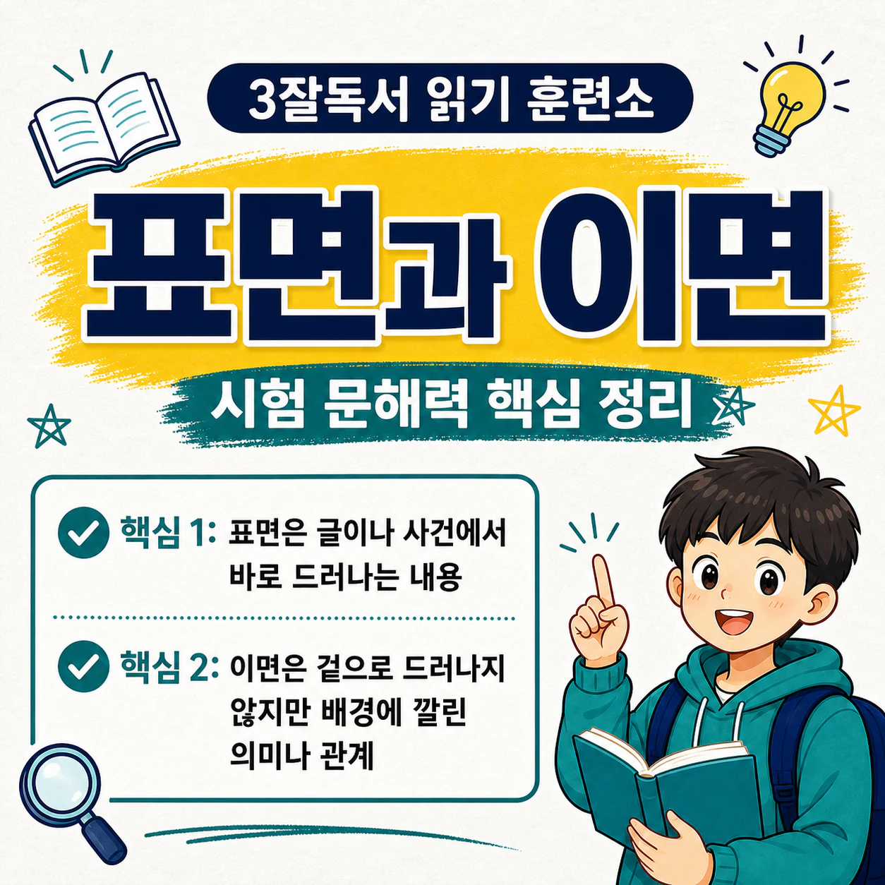 표면과 이면의 뜻과 핵심 차이를 설명하는 국어 독해 학습 이미지