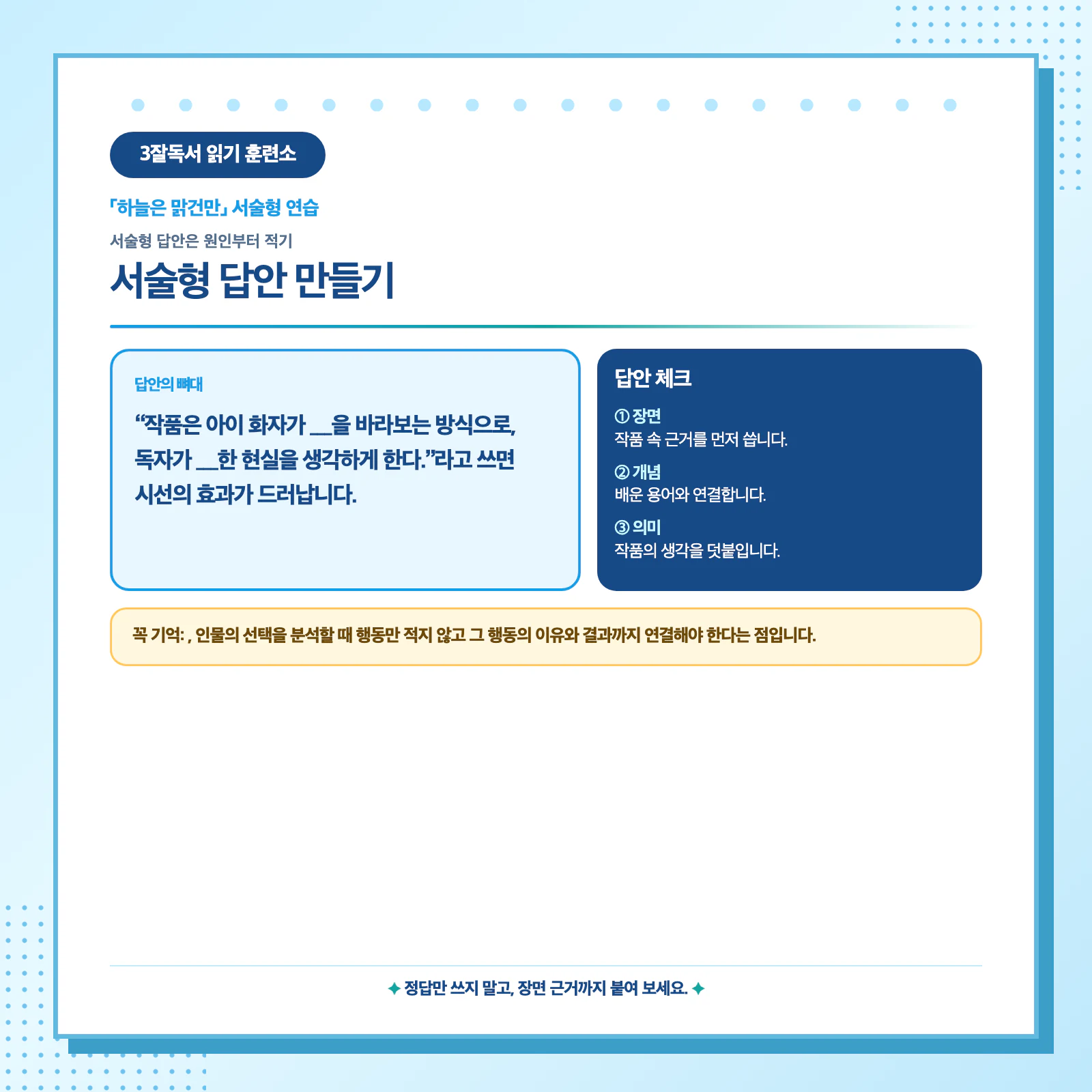 하늘은 맑건만 장면 개념 의미를 연결한 서술형 답안 작성 방법