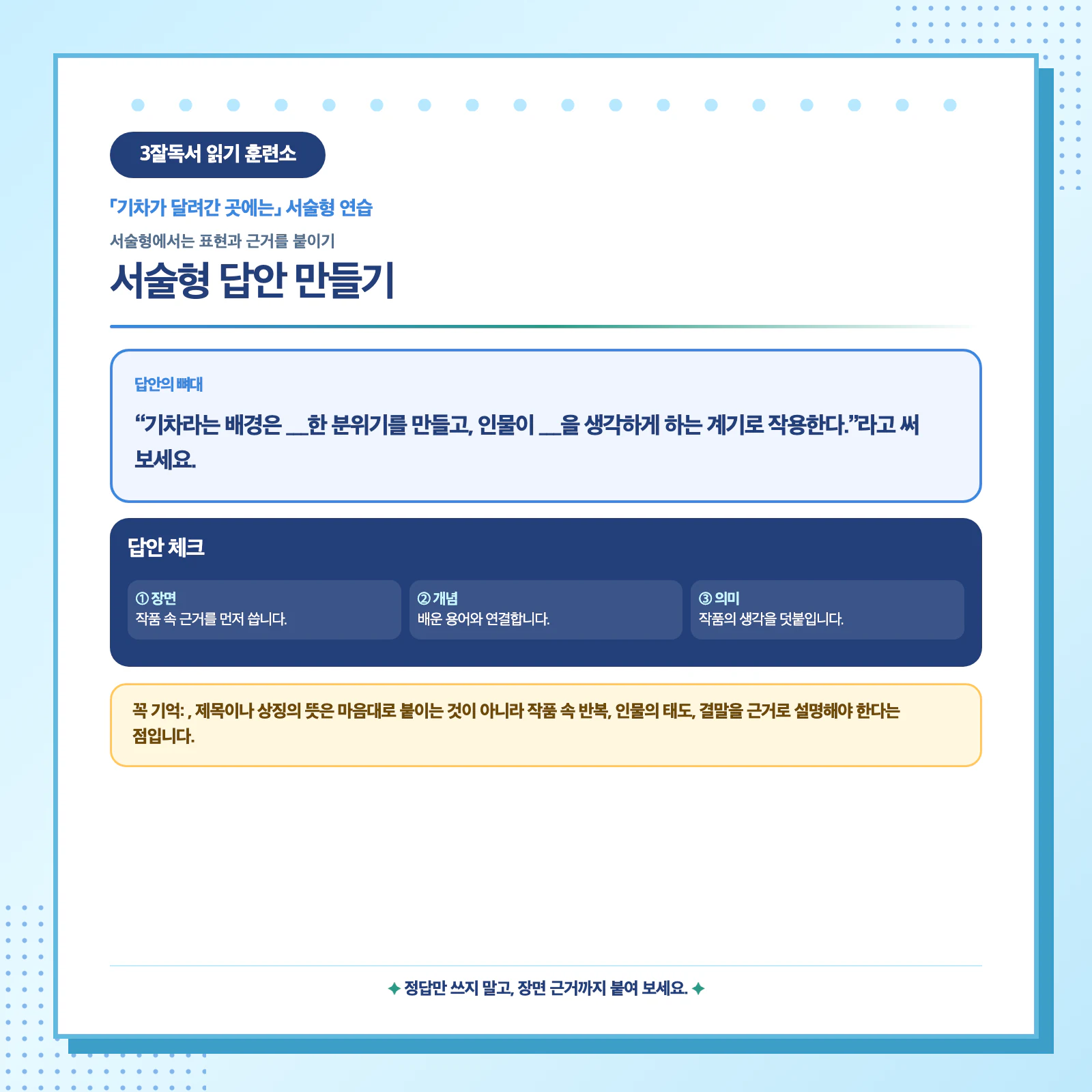 기차 배경의 분위기와 인물 변화를 근거로 작성하는 서술형 답안 예시